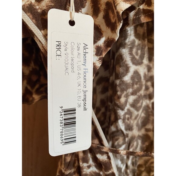 Women’s Zimmermann Animal Print Square Neckline Jumpsuit Off The Shoulder Sz 4-6 - Picture 6 of 7